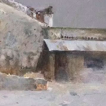 Detail of winter scene with warm light and muted tones