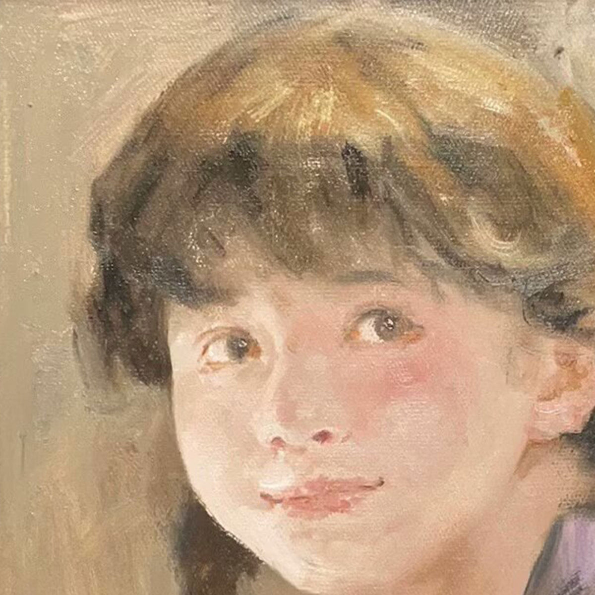 A Quiet Look, original portrait oil painting of a young girl by Yang Huaxi