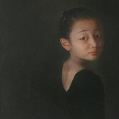 The Turning Gaze, original portrait oil painting of a young dancer by Yang Huaxi