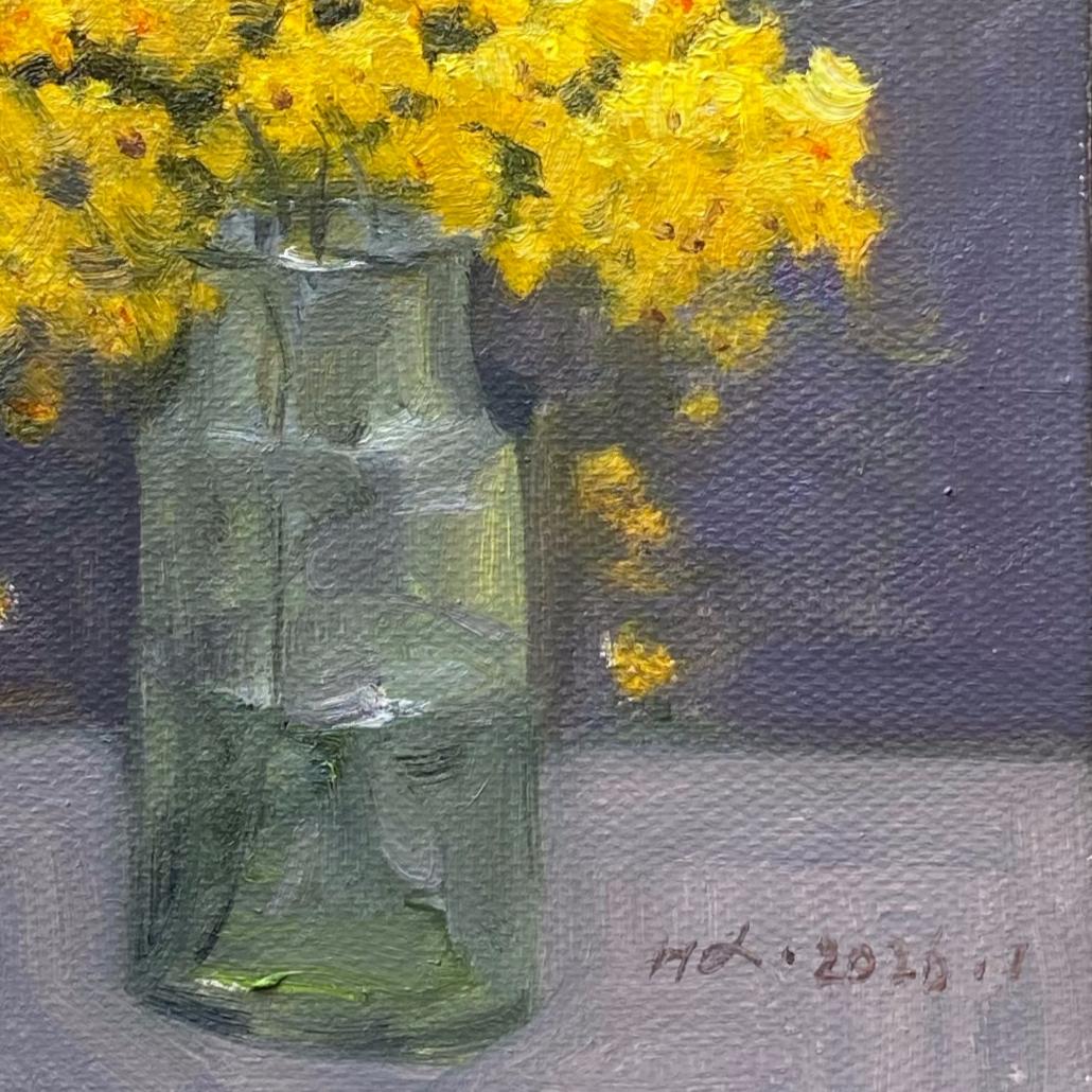 Yellow Wildflower Oil Painting – Original Floral Still Life Art