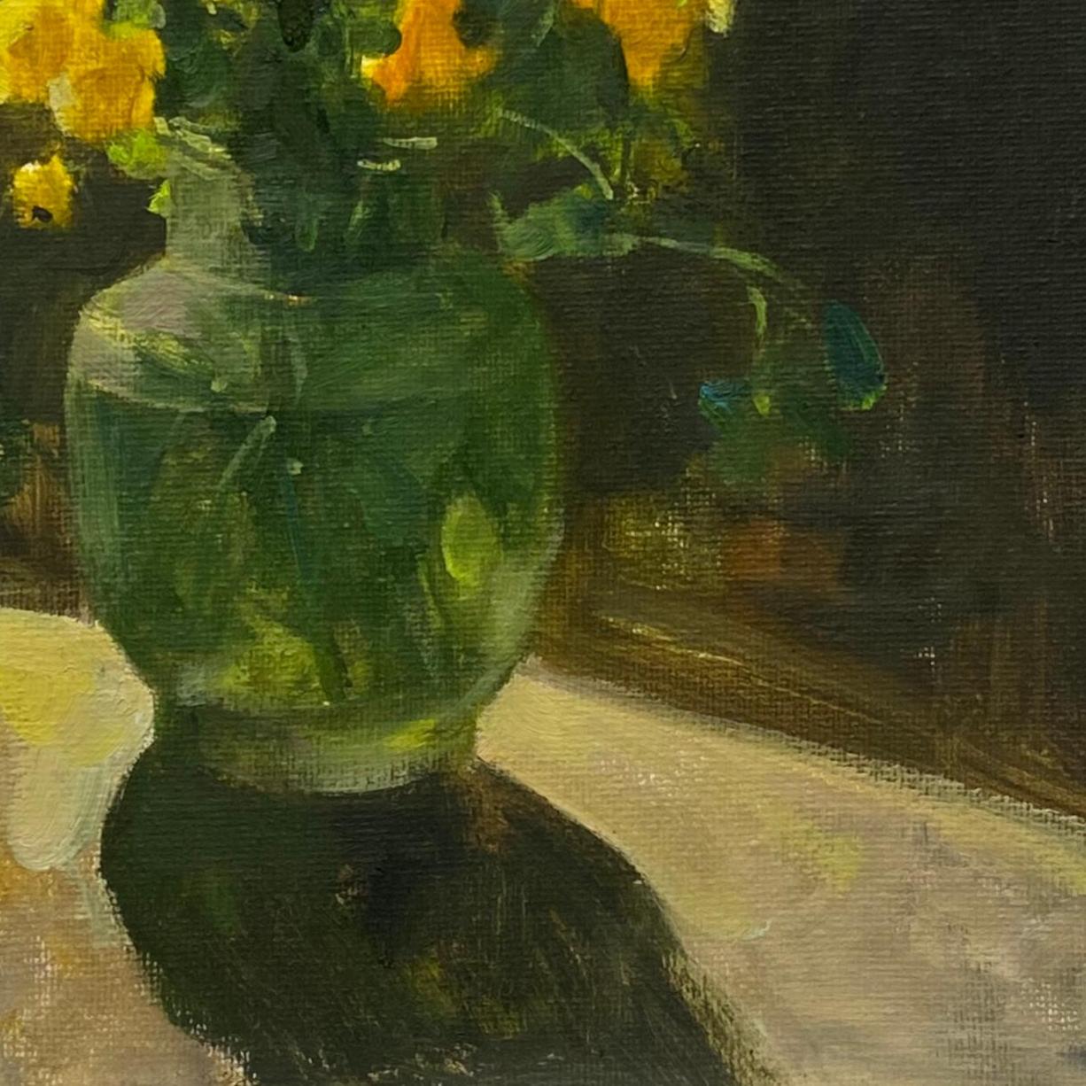 Yellow Flowers Oil Painting (Framed) – Original Botanical Still Life Artwork