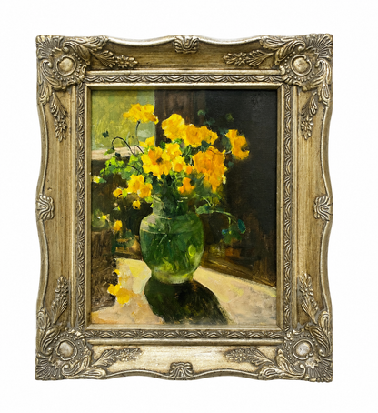 Yellow Flowers Oil Painting (Framed) – Original Botanical Still Life Artwork