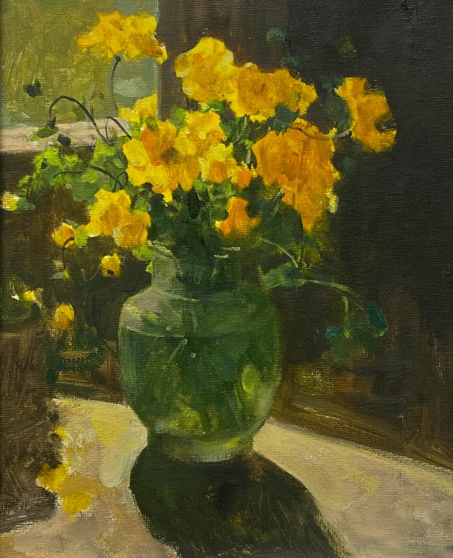 Yellow Flowers Oil Painting (Framed) – Original Botanical Still Life Artwork