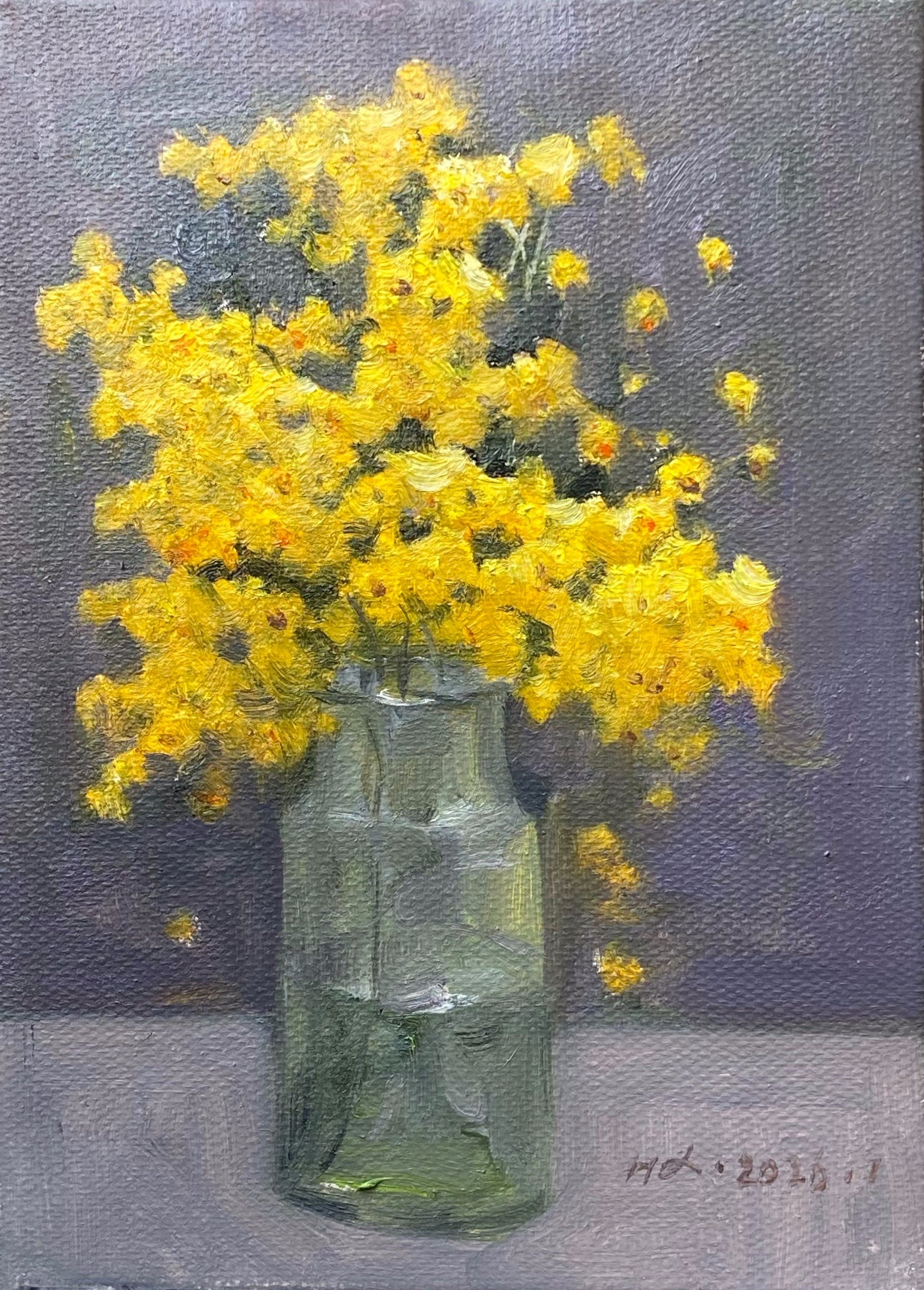 Yellow Wildflower Oil Painting – Original Floral Still Life Art